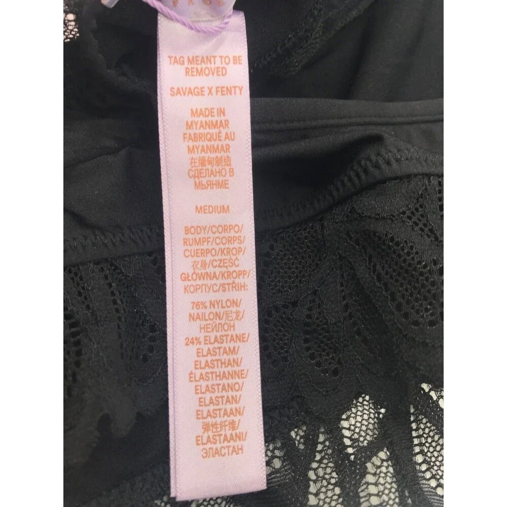 Savage x Fenty Savage Not Sorry Lace Teddy in Black Caviar Medium - Picture 4 of 4